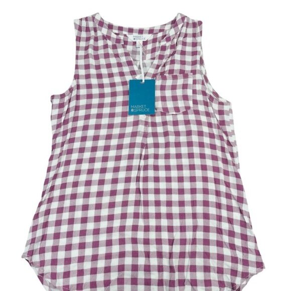 NWT MARKET & SPRUCE Women's Split Neck Sleeveless Gingham Print Top Sz Medium - Picture 5 of 7